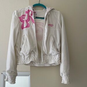 Eckored White Hoodie with Pink Design